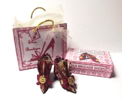 RED & GOLD SILK BROCADE HIGH BACK SHOES